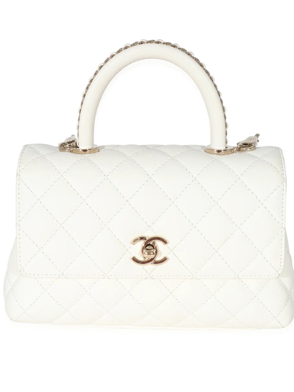 CHANEL Caviar Quilted Small Chain Coco Handle Flap White